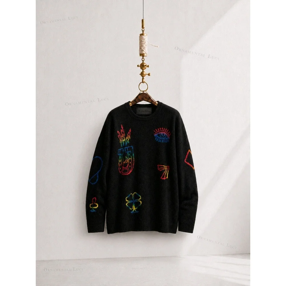 The Elder Statesman Good Luck Intarsia Cashmere Sweater XL Adam Shrewsbury